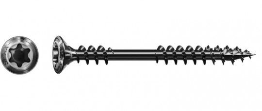 Spax Fassadenschraube Ø4,5x60 mm, T-Star Plus T20, Linsensenkkopf Ø8 mm, Fixiergewinde, Schwarz BLAX - Spax Fassadenschraube Ø4,5x60 mm, T-Star Plus T20, Linsensenkkopf Ø8 mm, Fixiergewinde, Schwarz BLAX
Fräsrippen, 4-CUT-Spitze, 25470404506022 VPE=100