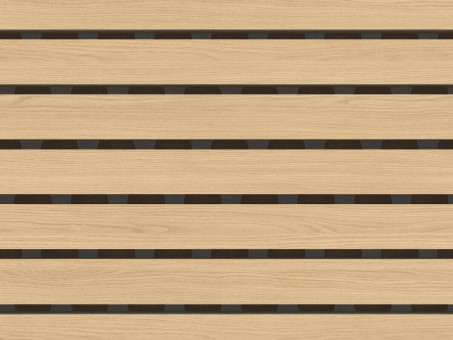 akustikplus slimline 16/3 Vicenza Eiche - akustikplus dekoratives Akustikpaneel für Wand und Decke zur Montage auf Unterkonstruktion, Vicenza Eiche CPL Beschichtet, Träger MDF B2 schwarz, normal entflammbar, Schlitzung 16/3 (16 mm Steg und 3 mm Fugenbreite) , Absorberklasse B. Montagevorgaben bea